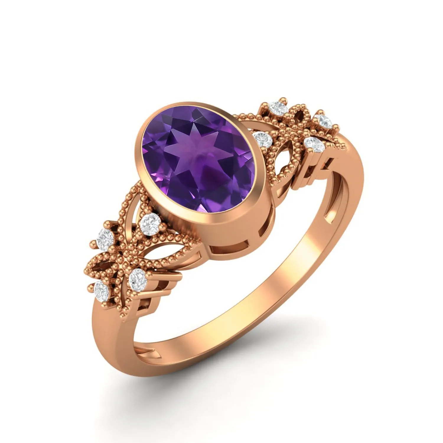 Solitaire Amethyst Celtic Bridal Ring 7x5mm Oval Shaped Ring