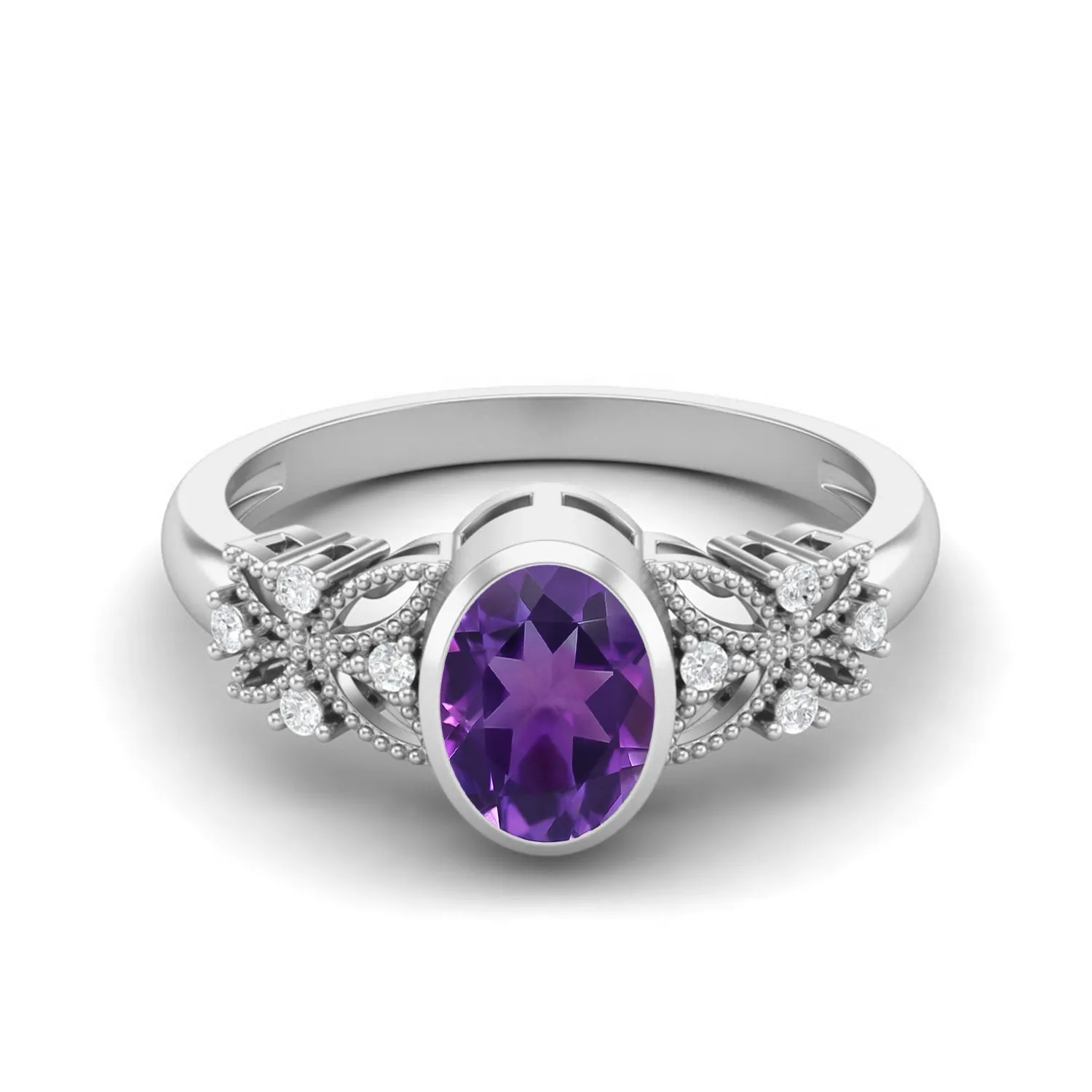 Solitaire Amethyst Celtic Bridal Ring 7x5mm Oval Shaped Ring