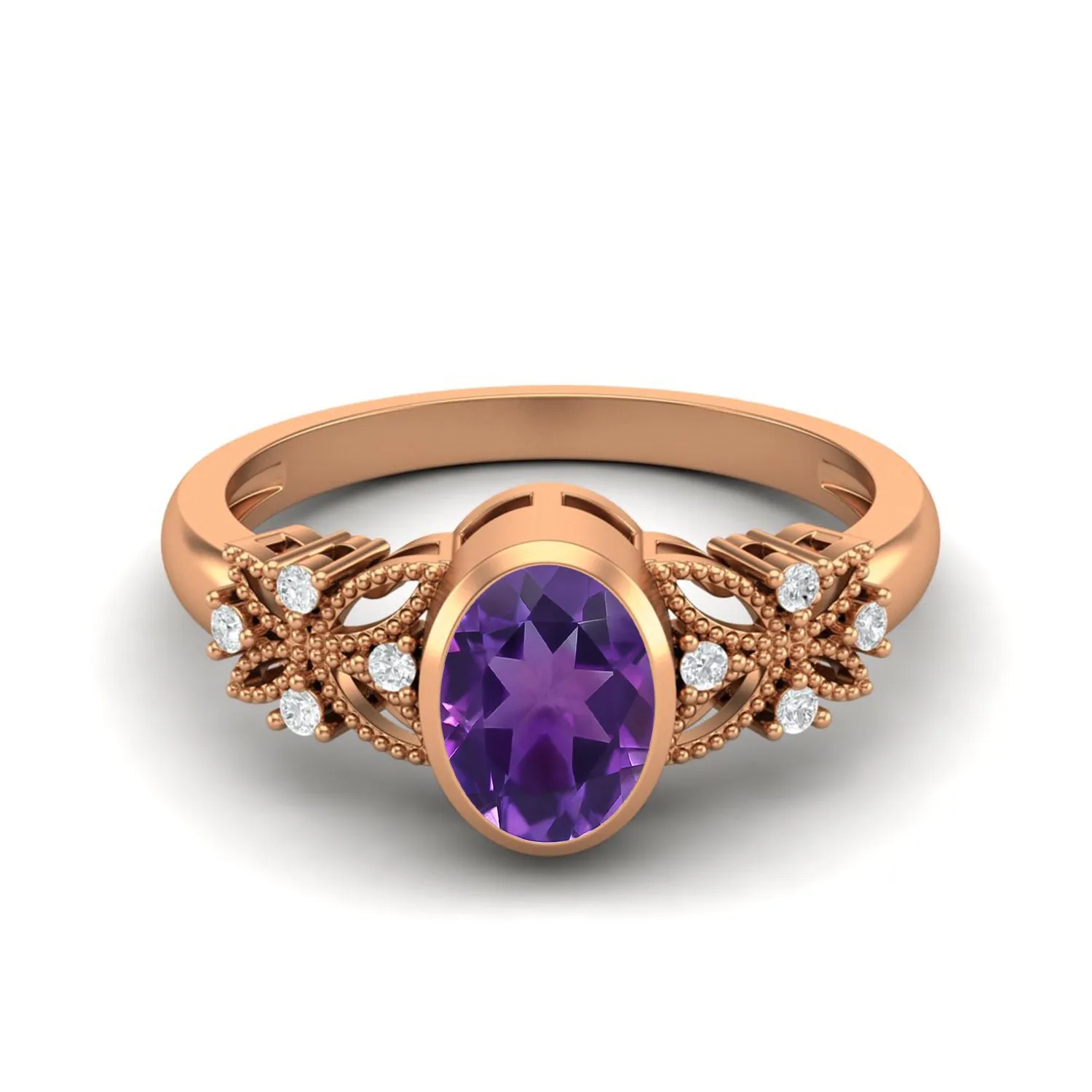 Solitaire Amethyst Celtic Bridal Ring 7x5mm Oval Shaped Ring