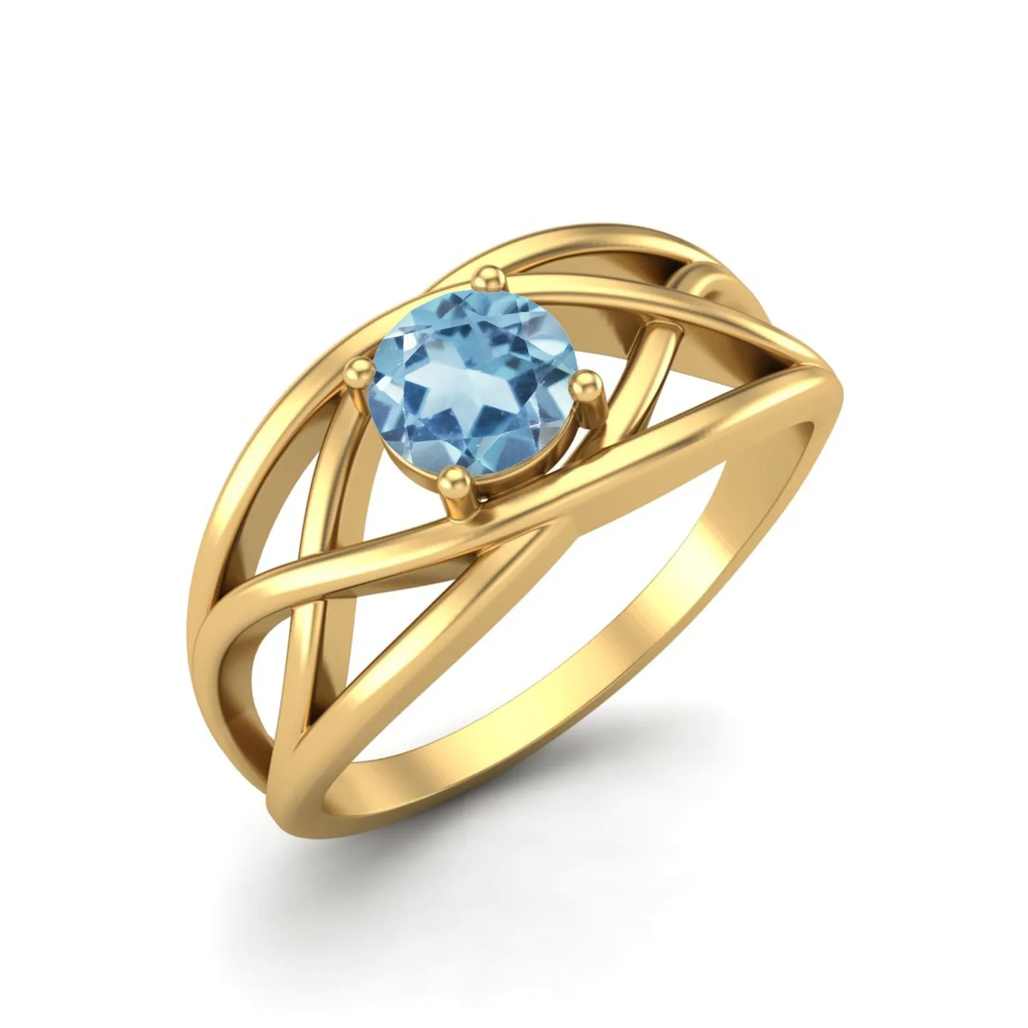 Solitaire Blue Topaz Bridal Ring 925 Sterling Silver Crossover Ring