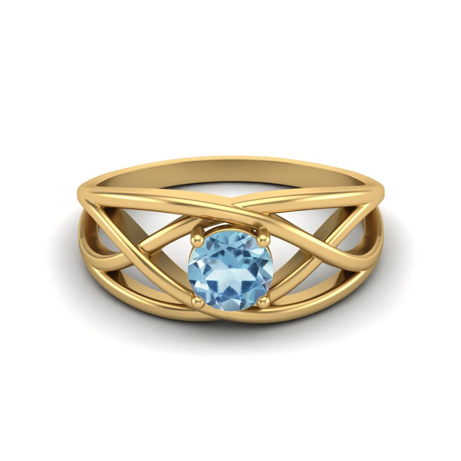 Solitaire Blue Topaz Bridal Ring 925 Sterling Silver Crossover Ring