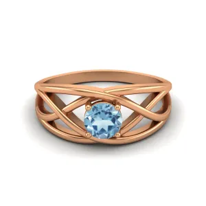 Solitaire Blue Topaz Bridal Ring 925 Sterling Silver Crossover Ring