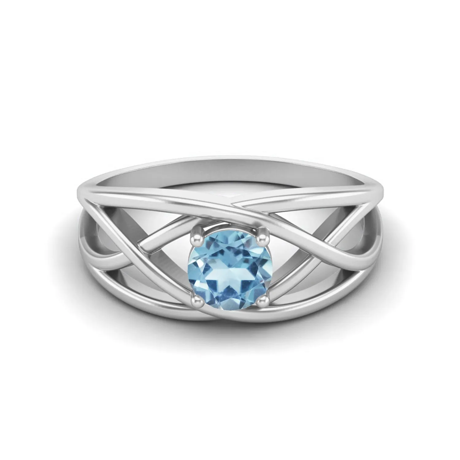 Solitaire Blue Topaz Bridal Ring 925 Sterling Silver Crossover Ring