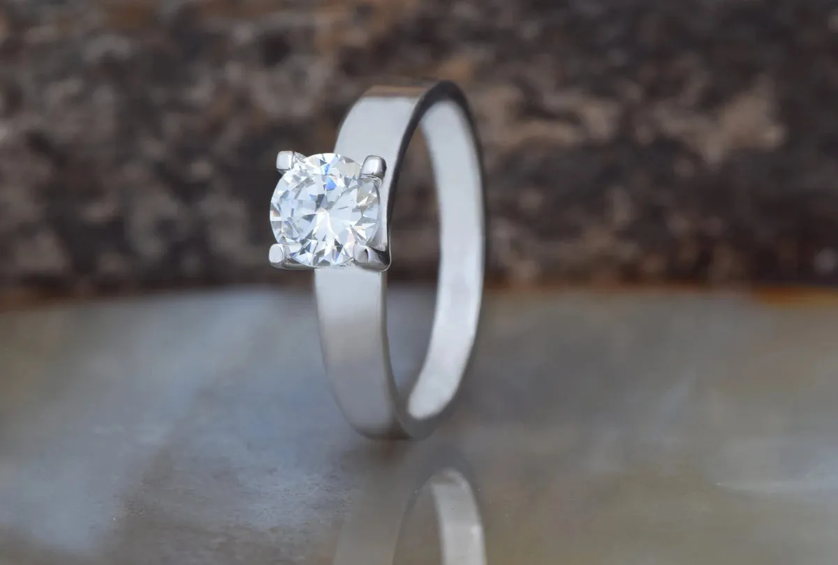 Solitaire ring 1 carat-Gold Solitaire Ring-Diamond Solitaire-Solid gold ring-Promise ring-Art deco ring-Custom Ring-Bridal ring-Round halo