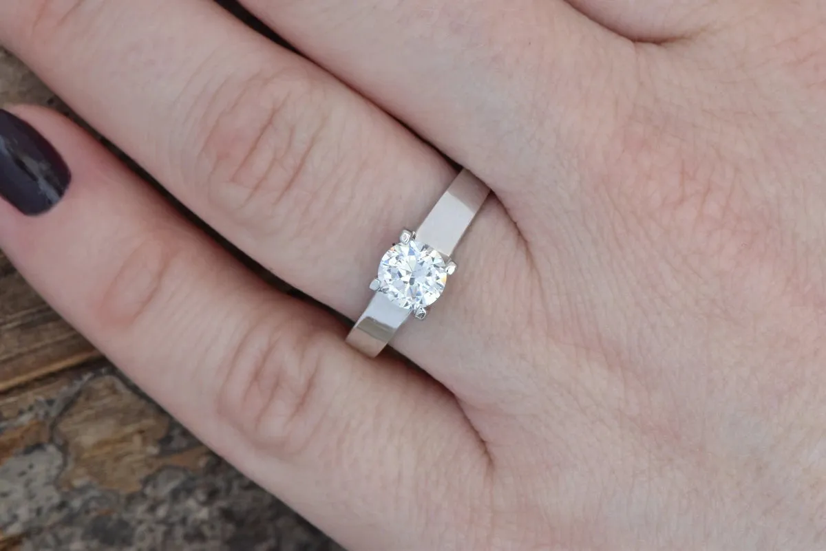 Solitaire ring 1 carat-Gold Solitaire Ring-Diamond Solitaire-Solid gold ring-Promise ring-Art deco ring-Custom Ring-Bridal ring-Round halo