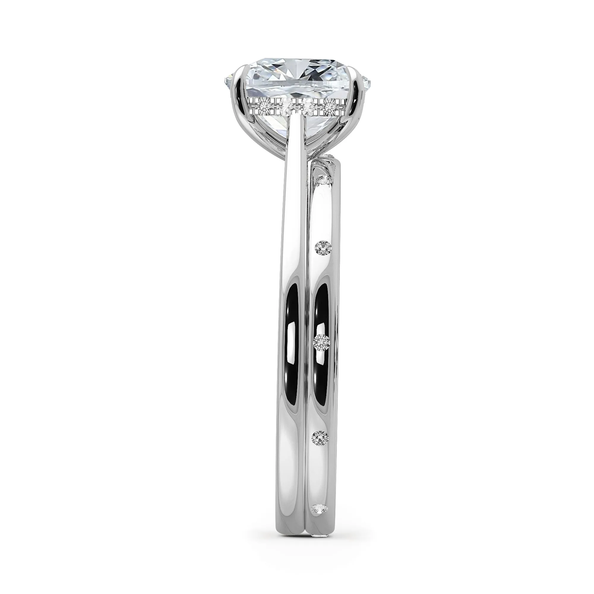 Square Radiant Cut Hidden Halo Cathedral Engagement Ring Bridal Set - 643