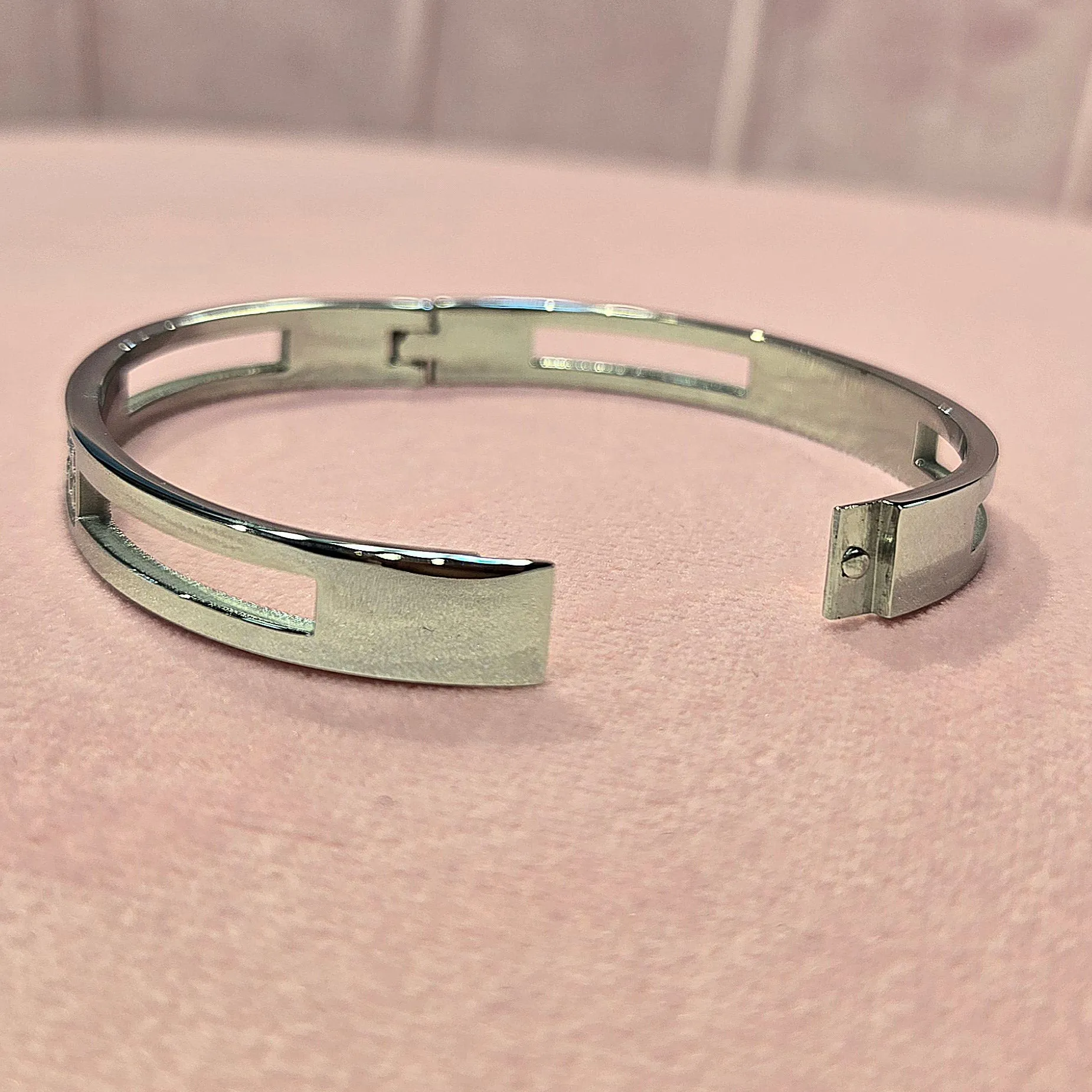 Square Round Cubic Zirconia Bangle Stainless Steel Bracelet