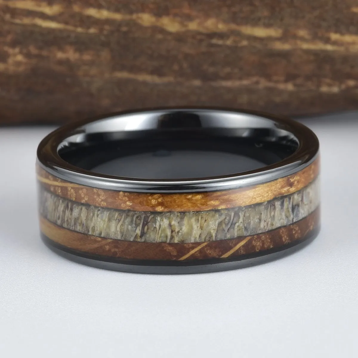 Stag & Barrel - Whiskey Barrel Wood Antler Black Ceramic 8MM