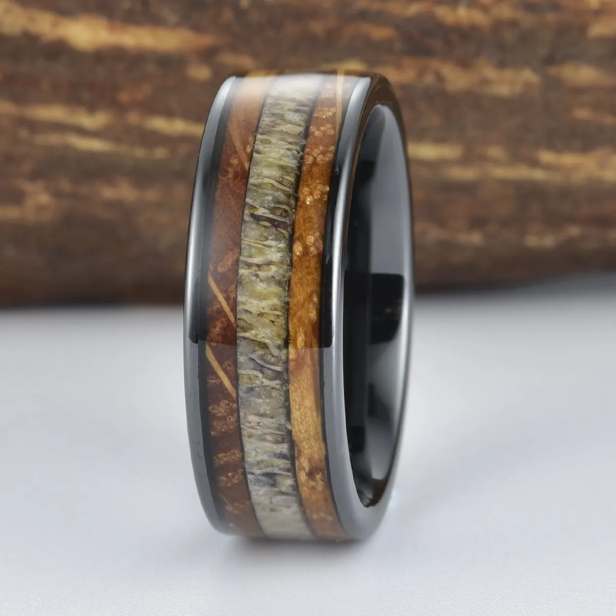 Stag & Barrel - Whiskey Barrel Wood Antler Black Ceramic 8MM