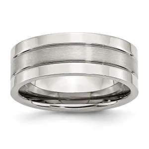 Stainless Steel Flat Satin Polished Grooved Band