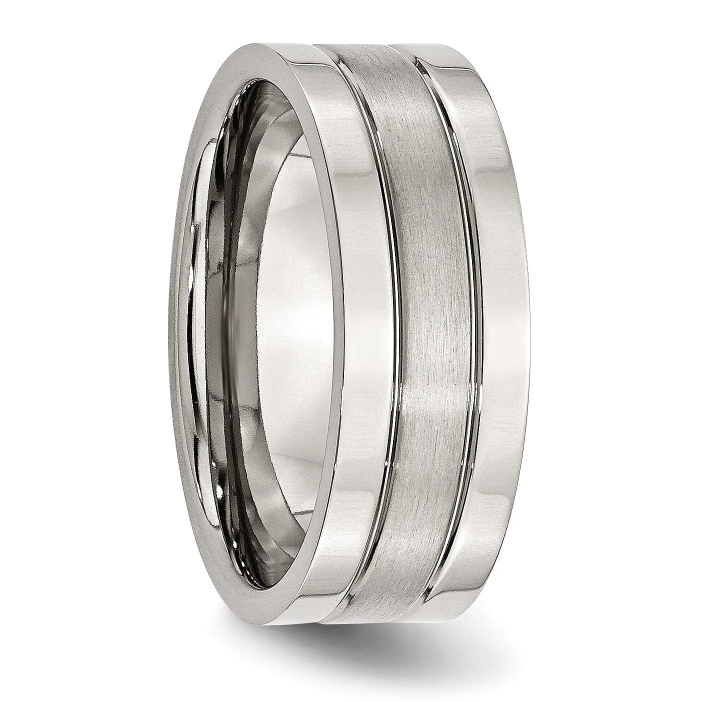 Stainless Steel Flat Satin Polished Grooved Band