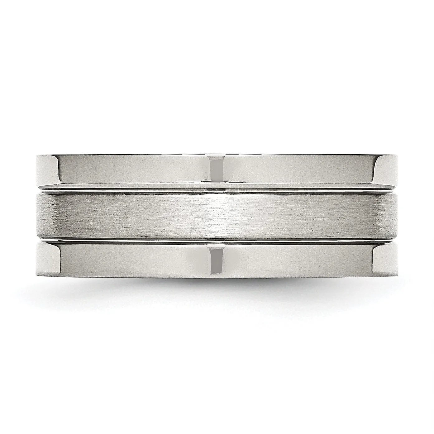 Stainless Steel Flat Satin Polished Grooved Band