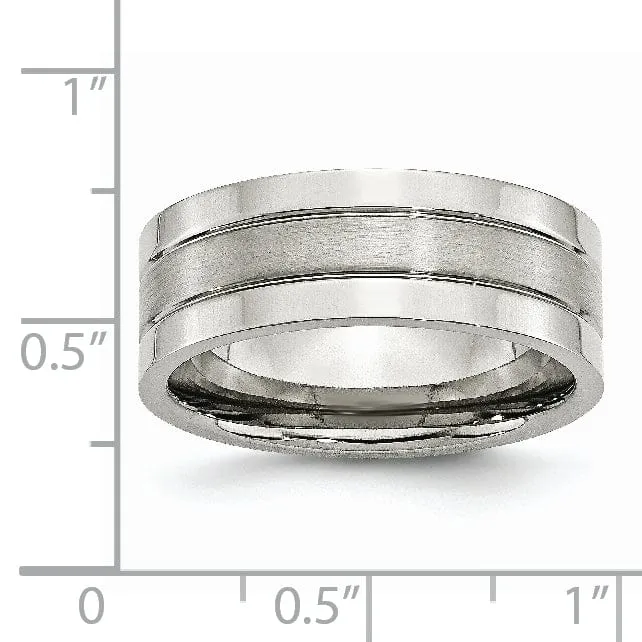Stainless Steel Flat Satin Polished Grooved Band