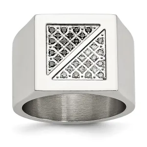 Stainless Steel Polished 1/4ct Black & White Diamond Ring