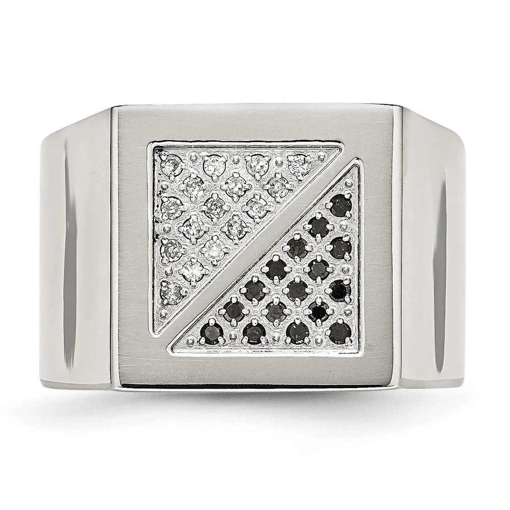 Stainless Steel Polished 1/4ct Black & White Diamond Ring