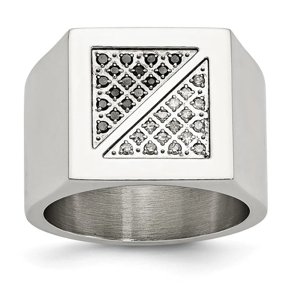 Stainless Steel Polished 1/4ct Black & White Diamond Ring