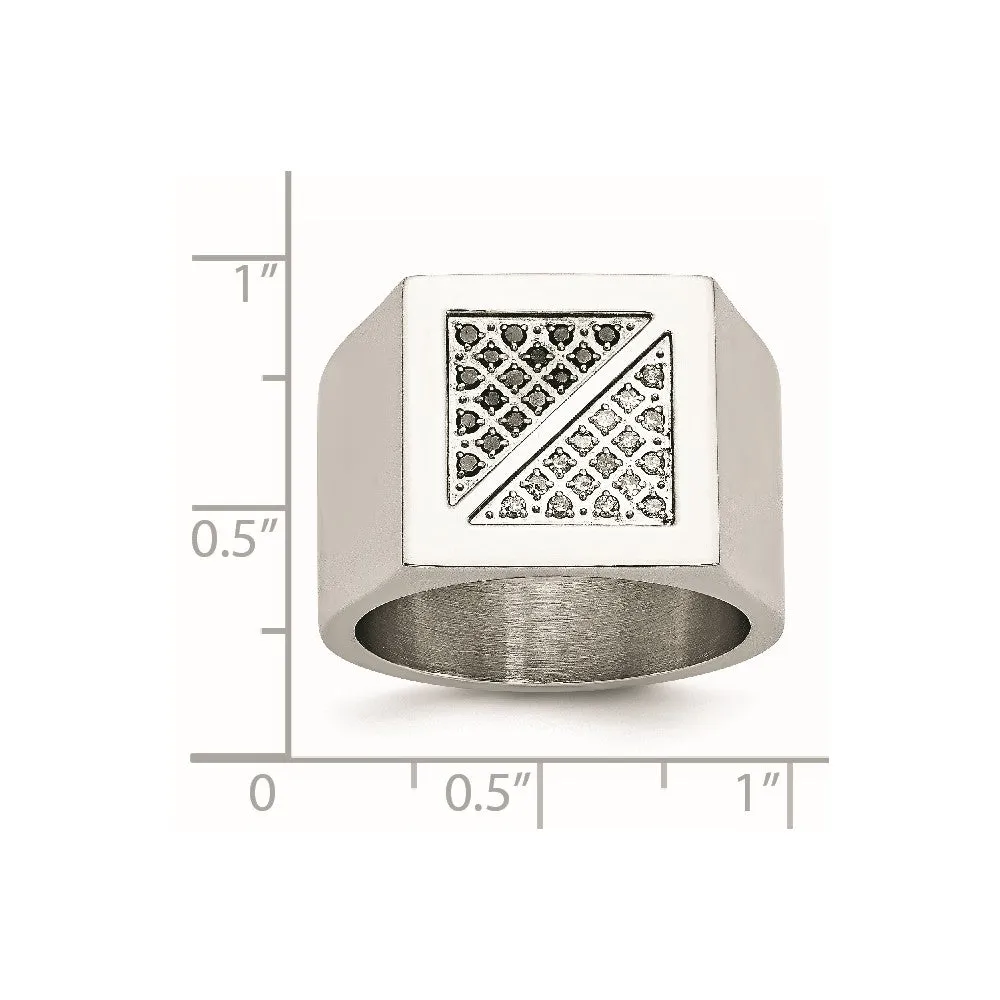 Stainless Steel Polished 1/4ct Black & White Diamond Ring