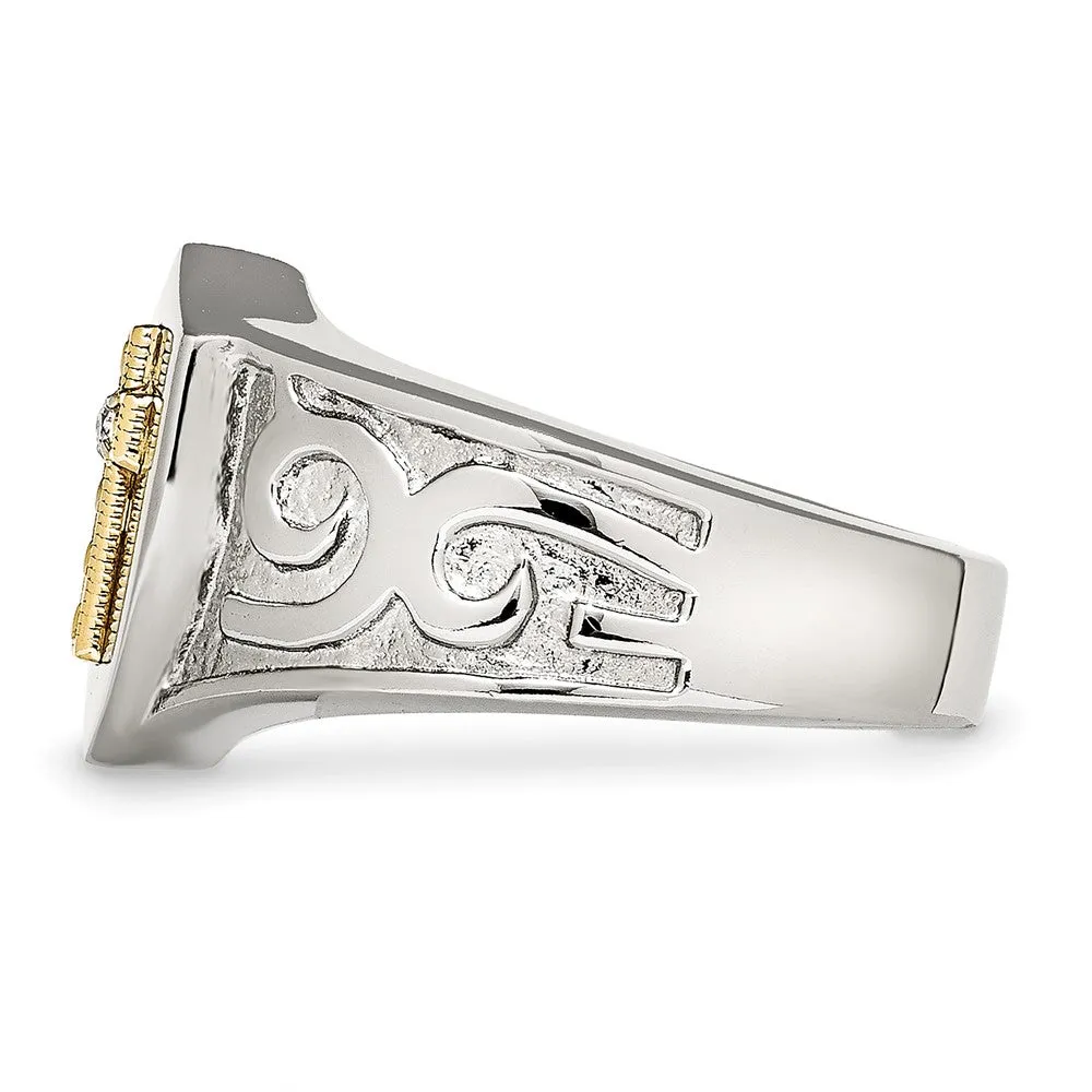 Stainless Steel Polished w/10K Gold Cross and .02ct Diamond Ring