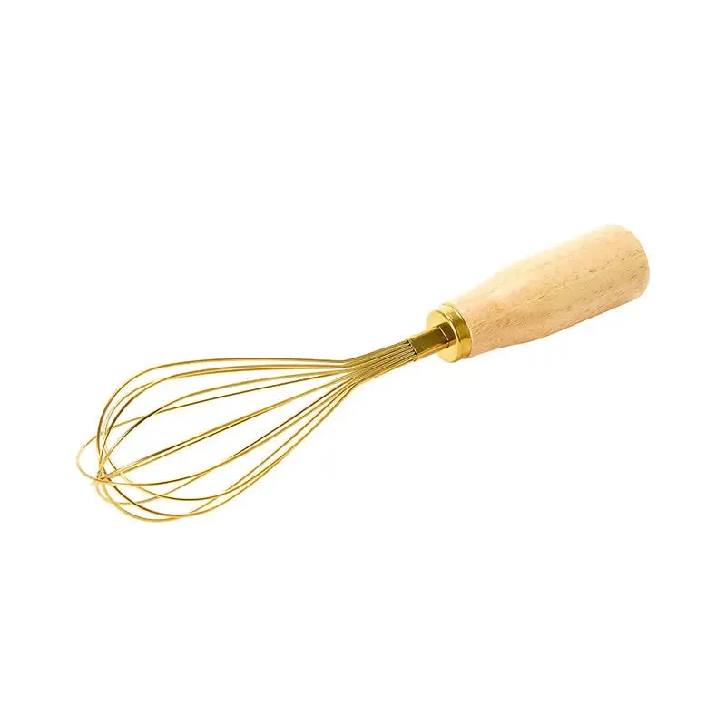 STANDING STAINLESS STEEL WOOD HANDLE, GOLD FINISH WHISK