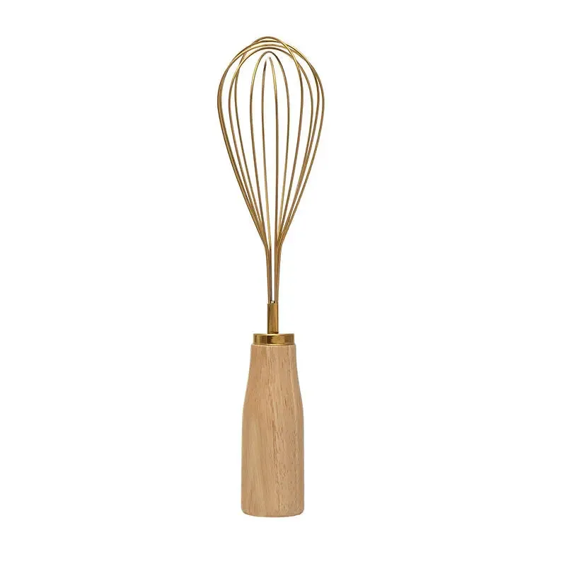 STANDING STAINLESS STEEL WOOD HANDLE, GOLD FINISH WHISK