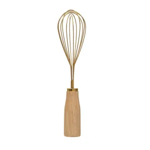 STANDING STAINLESS STEEL WOOD HANDLE, GOLD FINISH WHISK