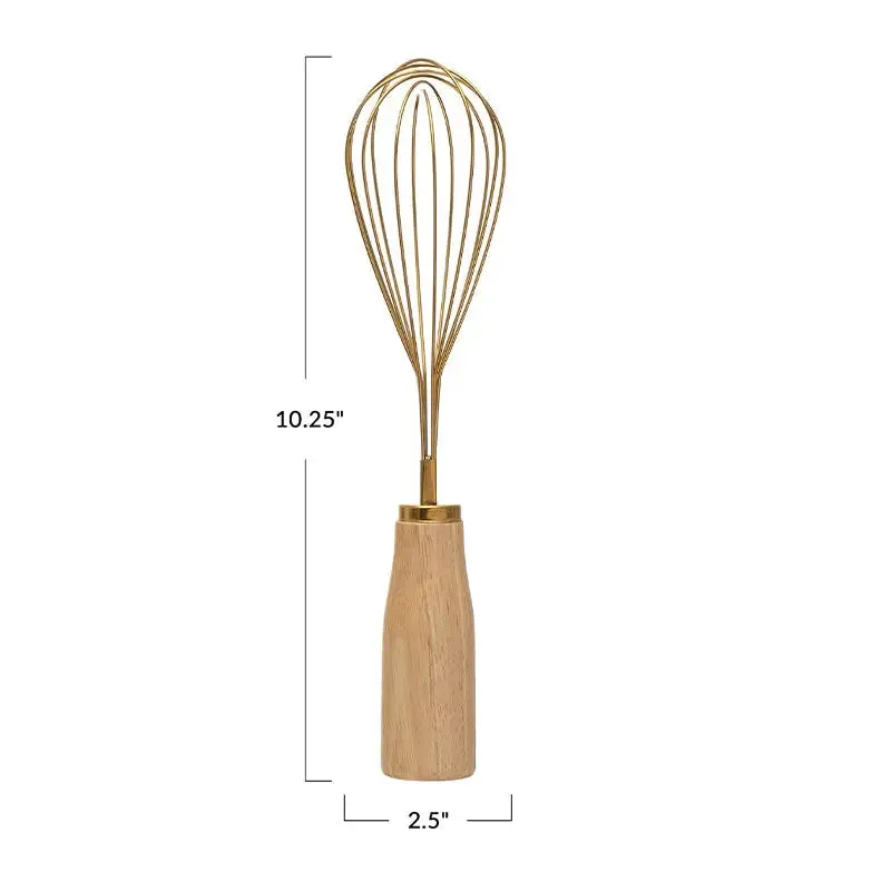 STANDING STAINLESS STEEL WOOD HANDLE, GOLD FINISH WHISK