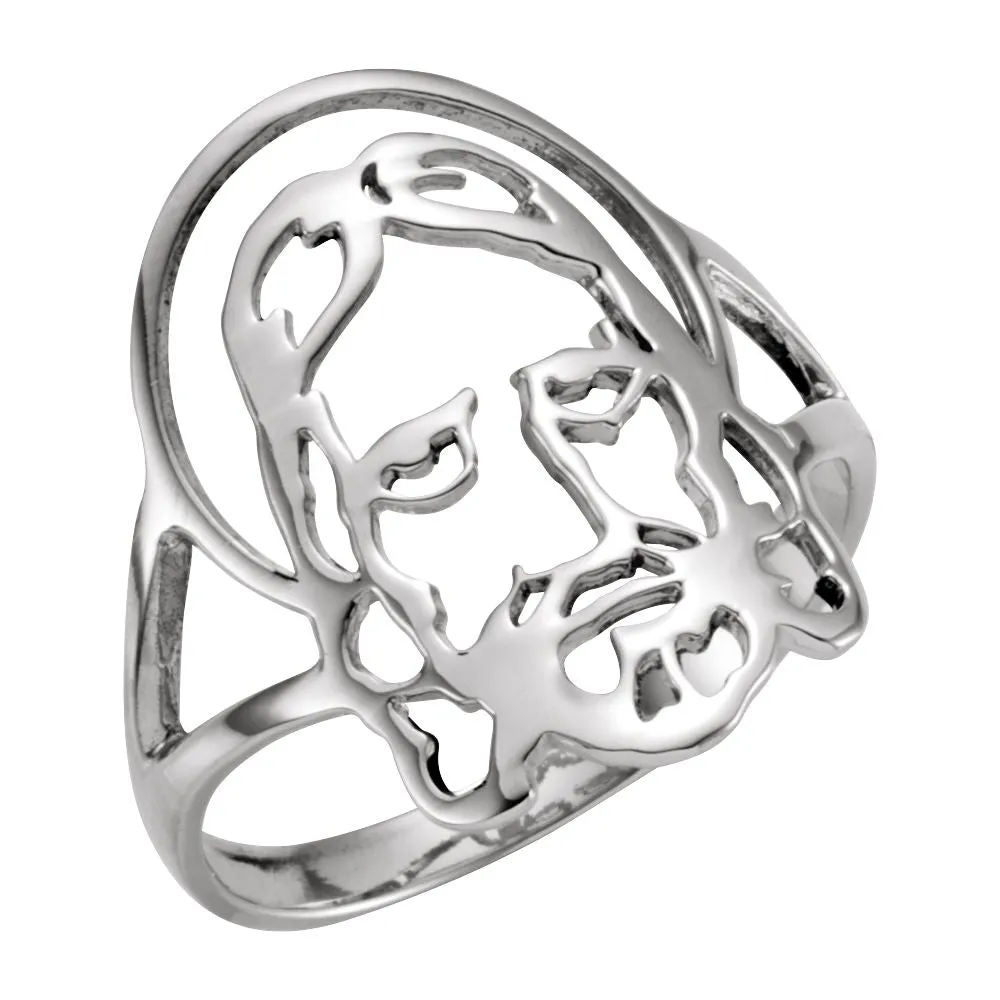 Sterling Silver Face of Jesus Ring, Size 7