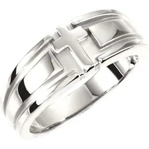 Sterling Silver Gents Religious Cross Duo Band, Size 11