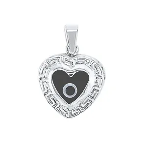 Sterling Silver Greek Key Dark Blue Glass Two-sided Evil Eye Pendants Charms