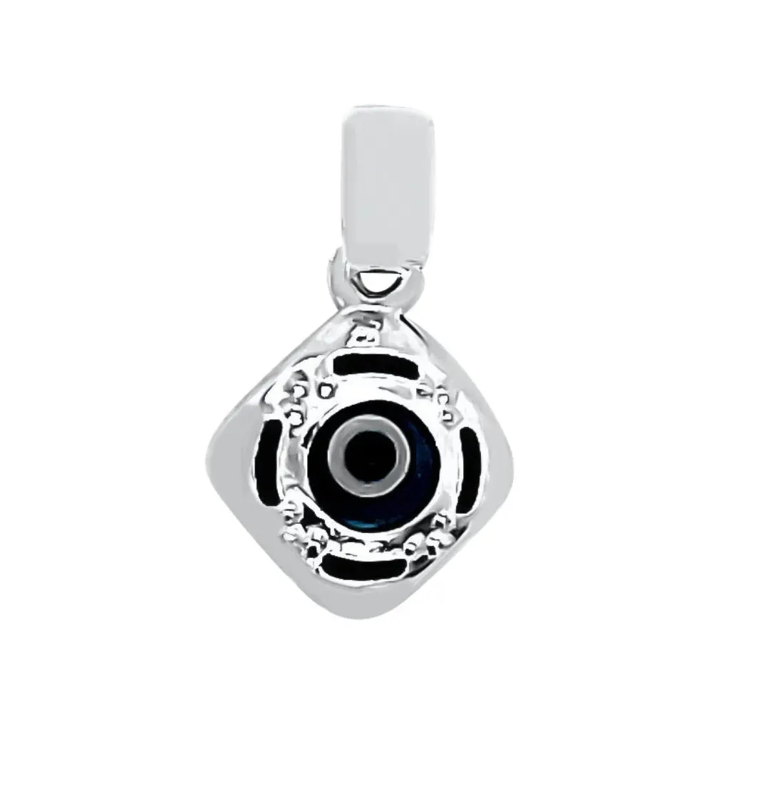 Sterling Silver Greek Key Dark Blue Glass Two-sided Evil Eye Pendants Charms