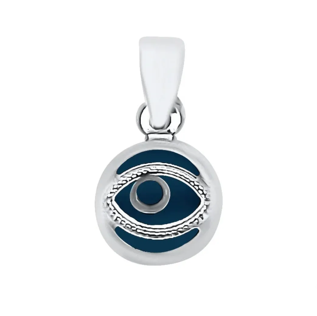 Sterling Silver Greek Key Dark Blue Glass Two-sided Evil Eye Pendants Charms