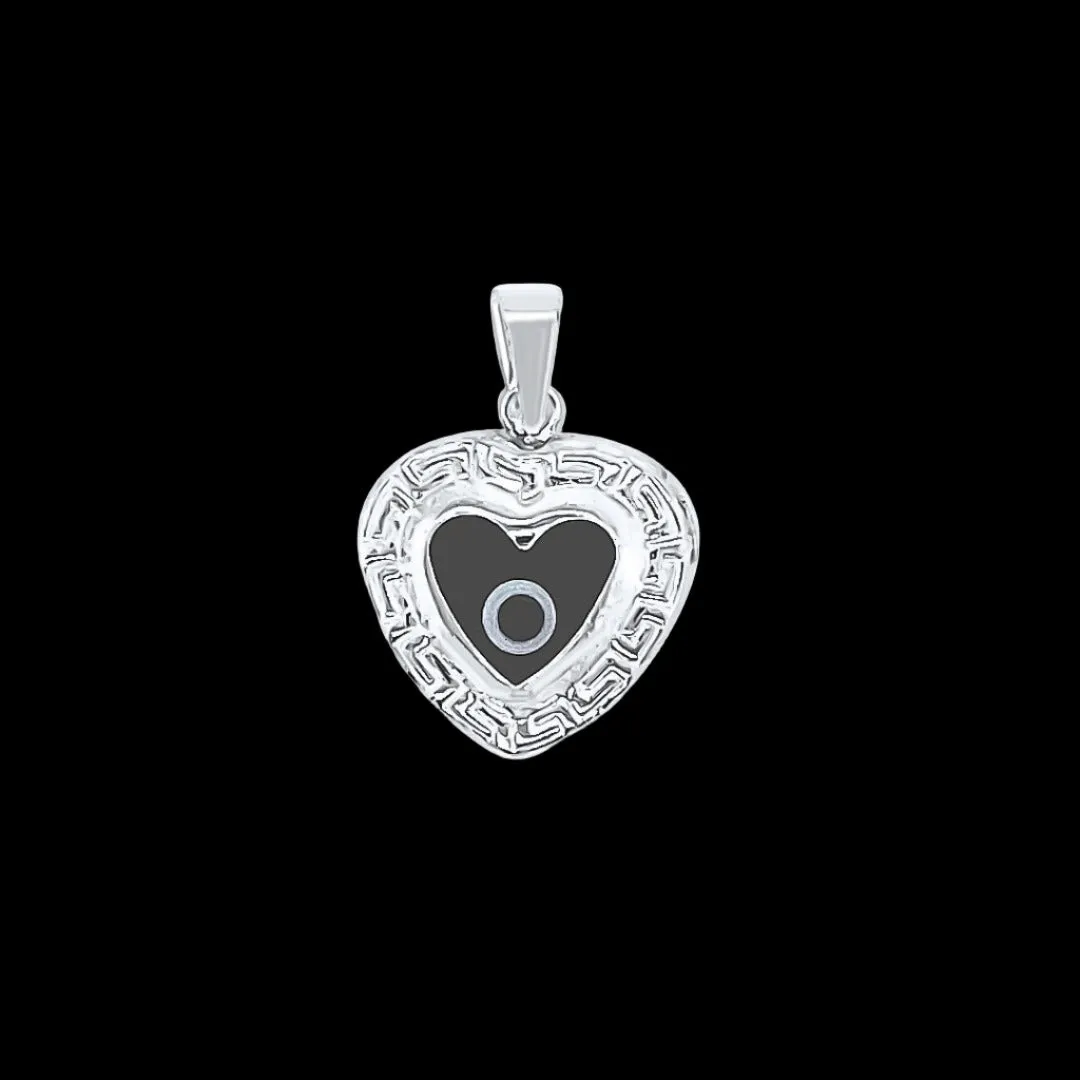 Sterling Silver Greek Key Dark Blue Glass Two-sided Evil Eye Pendants Charms