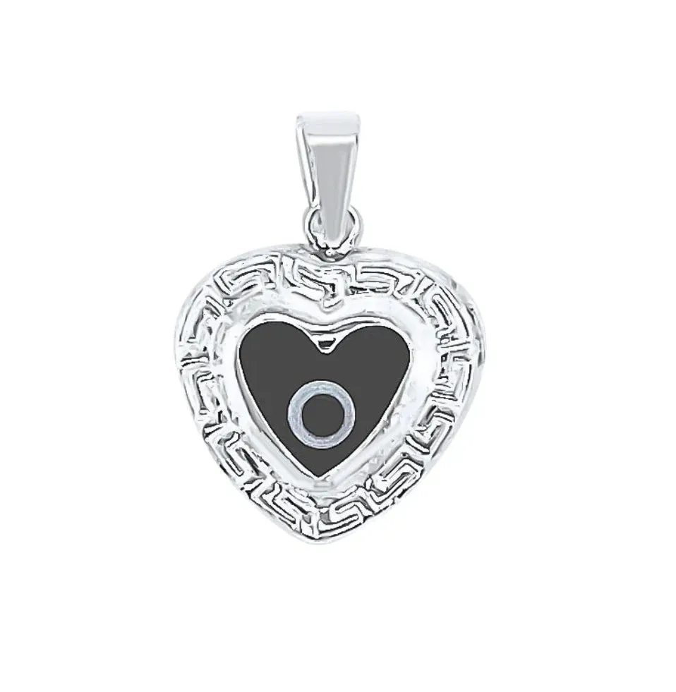 Sterling Silver Greek Key Dark Blue Glass Two-sided Evil Eye Pendants Charms
