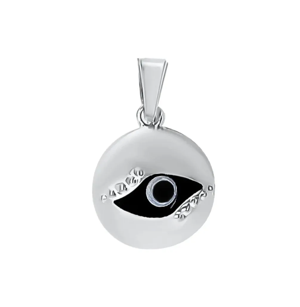 Sterling Silver Greek Key Dark Blue Glass Two-sided Evil Eye Pendants Charms