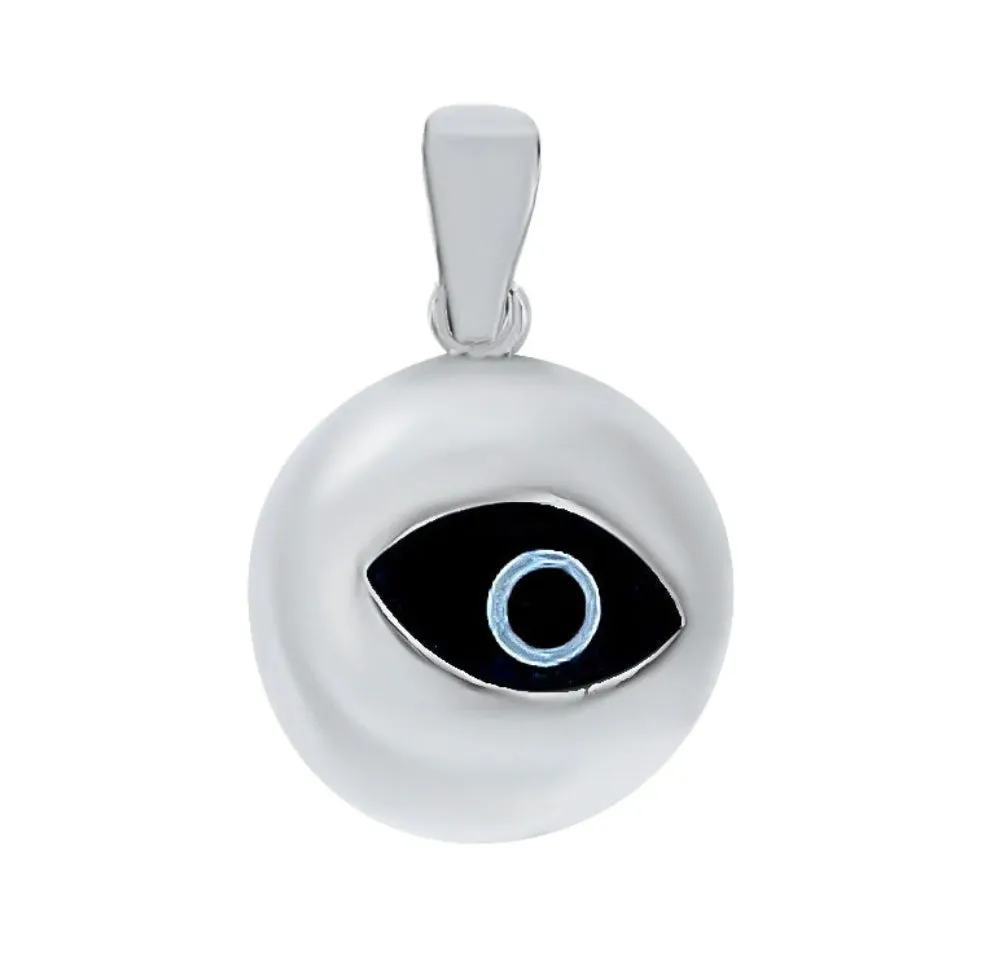 Sterling Silver Greek Key Dark Blue Glass Two-sided Evil Eye Pendants Charms