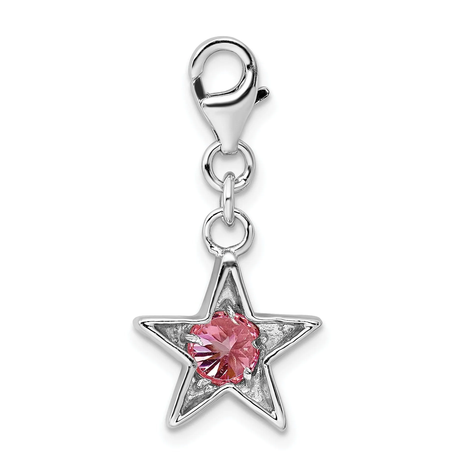Sterling Silver October CZ Birthstone Star Charm