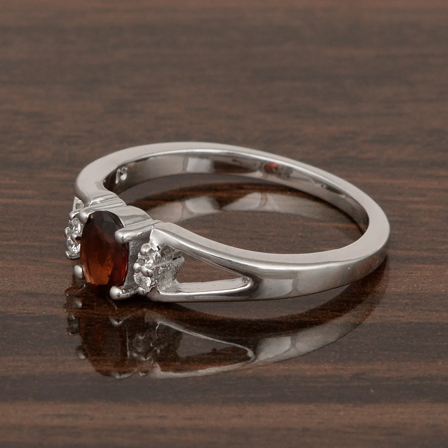 Sterling Silver Oval 6X4 MM Red Garnet Gemstone Solitaire Engagement Rings