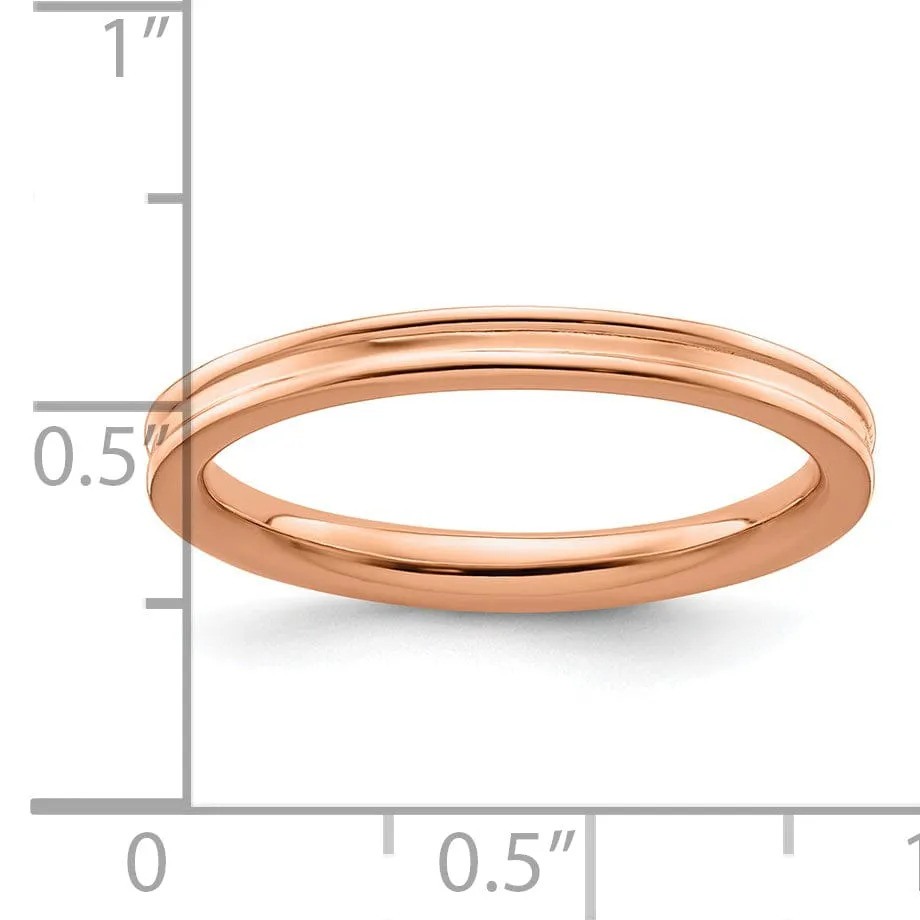Sterling Silver Pink-Plated Grooved Ring