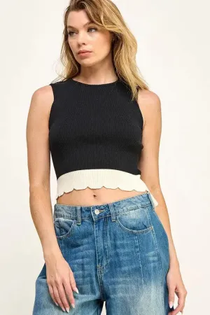 STRETCH CONTRAST SLEEVELESS SWEATER TOP