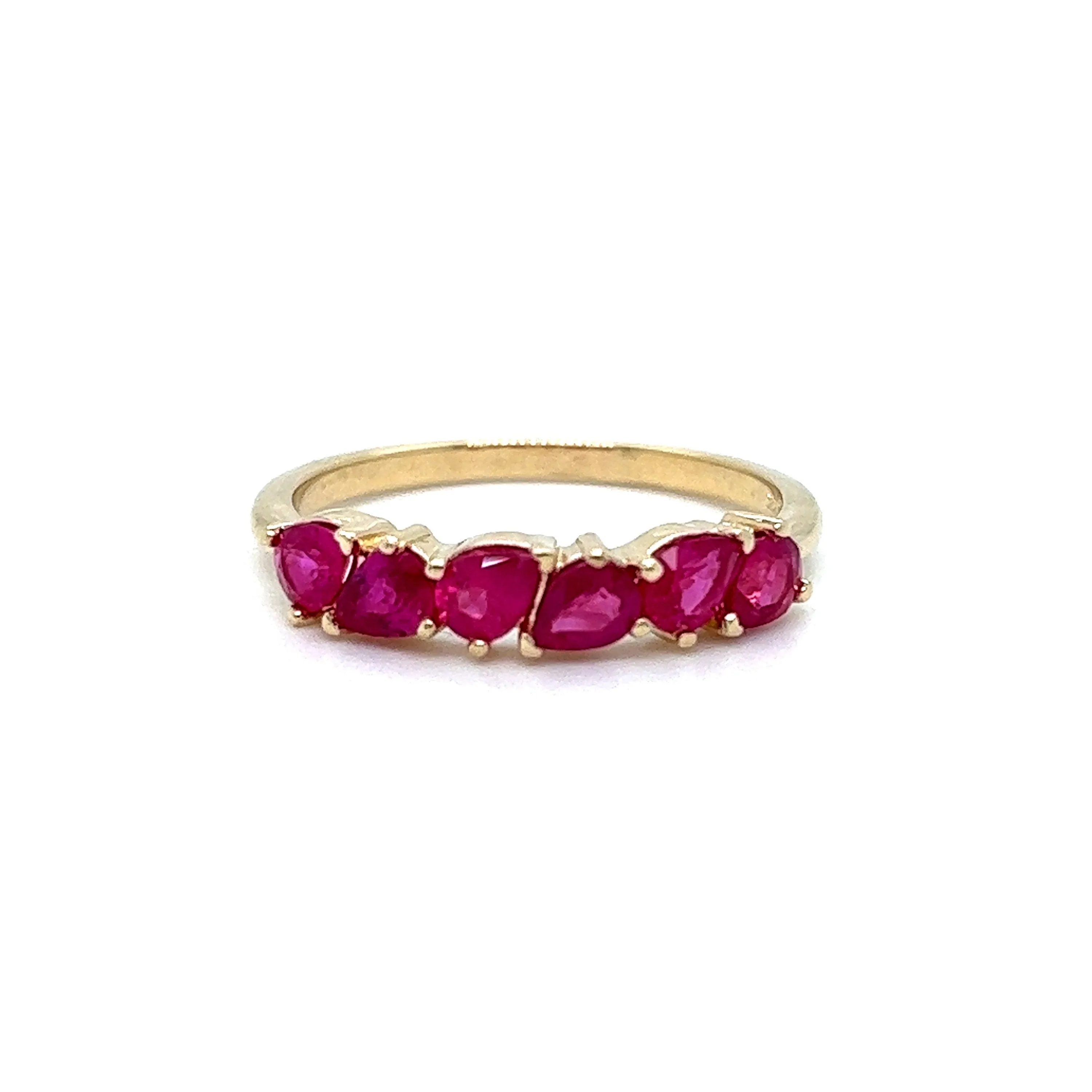 Stunning 14K Yellow Gold Ruby Ring Wedding Band.