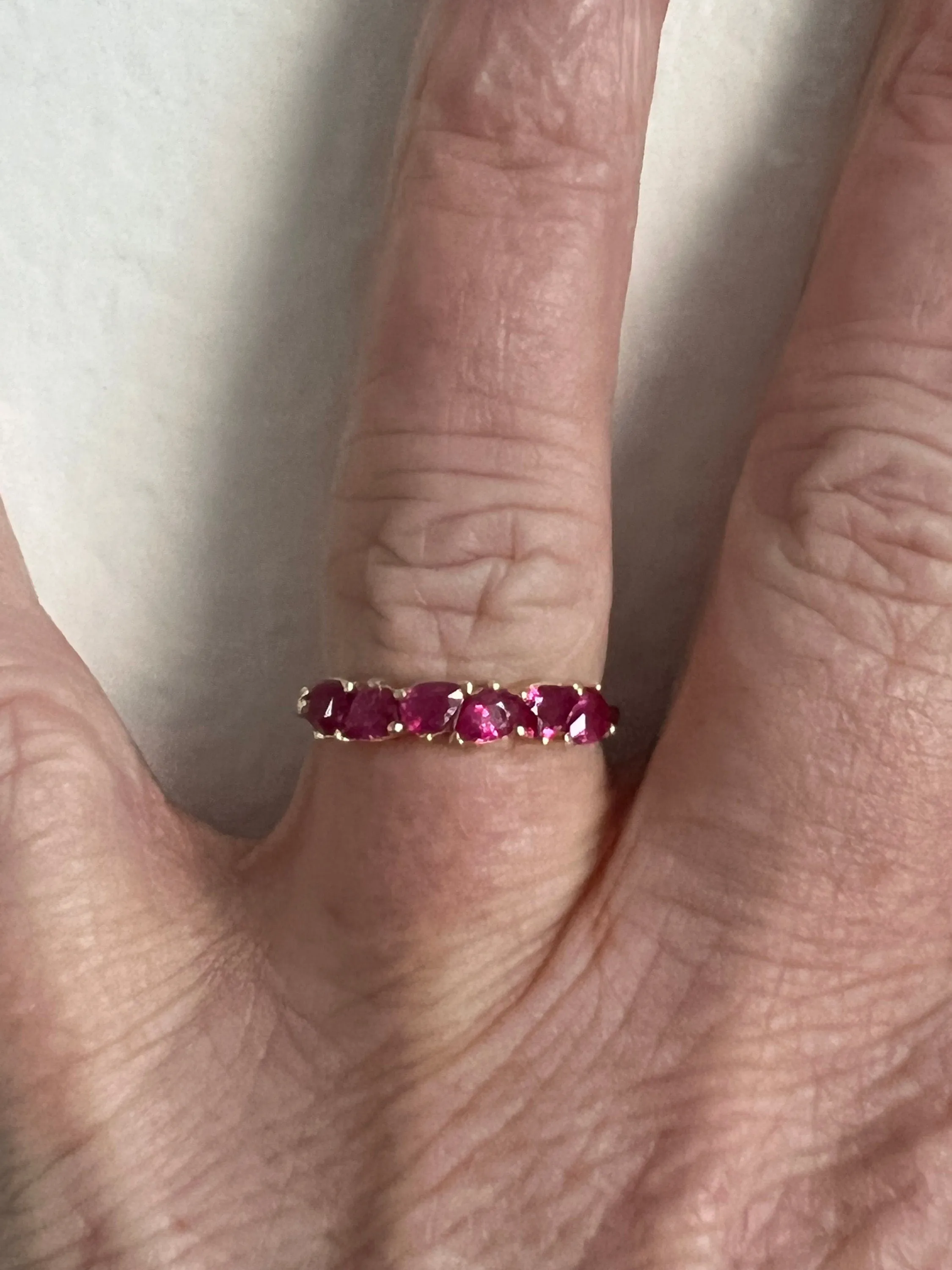 Stunning 14K Yellow Gold Ruby Ring Wedding Band.