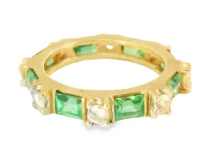 Stunning Estate 14K Yellow Gold Diamond Emerald Eternity Wedding Ring Band