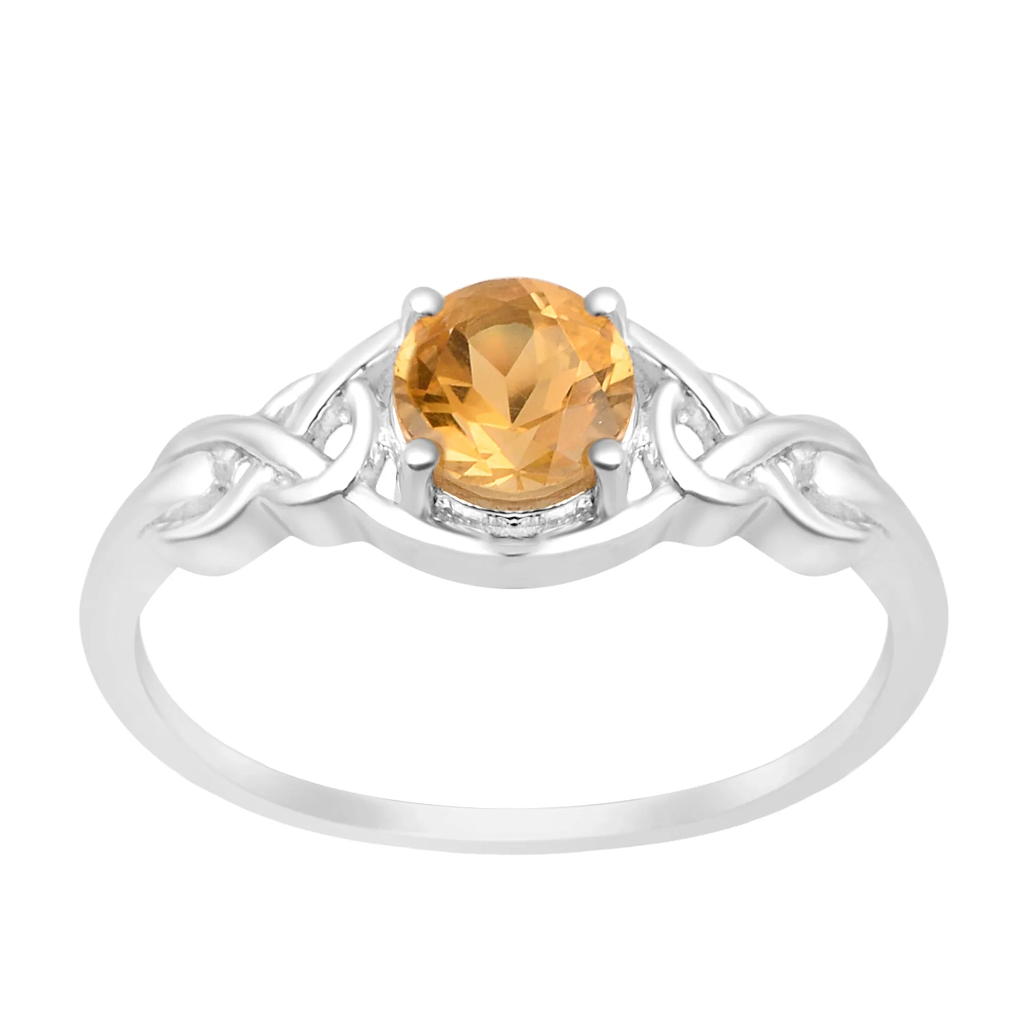 Stylish 925 Sterling Silver Round 6MM Citrine Women Love Wedding Ring