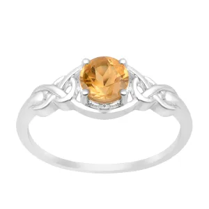 Stylish 925 Sterling Silver Round 6MM Citrine Women Love Wedding Ring