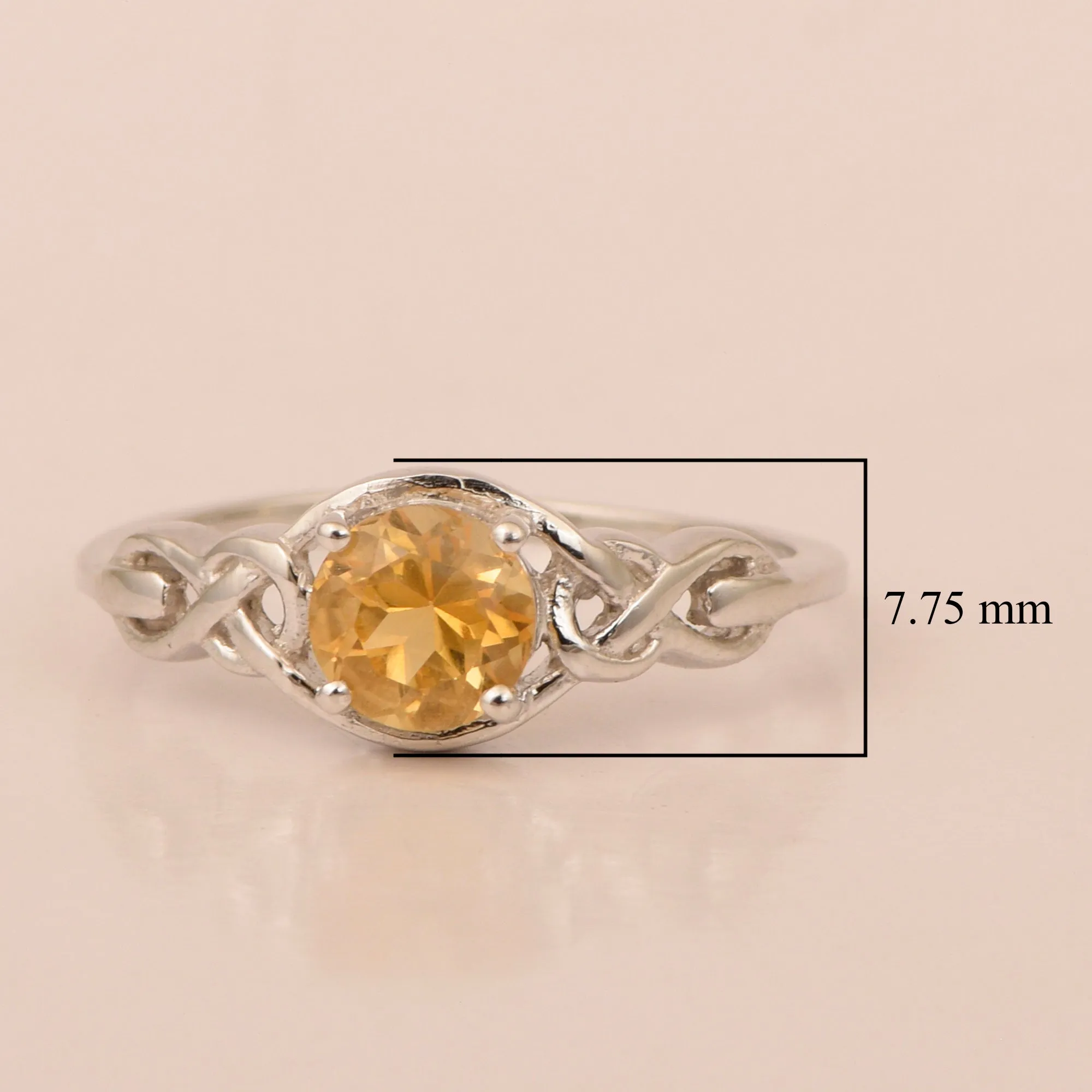 Stylish 925 Sterling Silver Round 6MM Citrine Women Love Wedding Ring