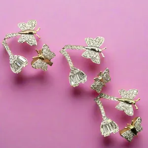 Stylish Gold Butterfly Diamond Bangle Ring - RP20913