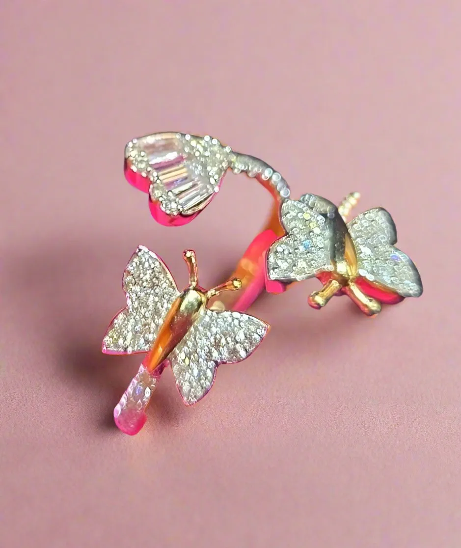 Stylish Gold Butterfly Diamond Bangle Ring - RP20913