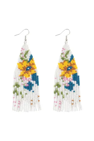 SUMMER FLORAL SEED BEADS FRINGE FISH HOOK BOHO EARRINGS