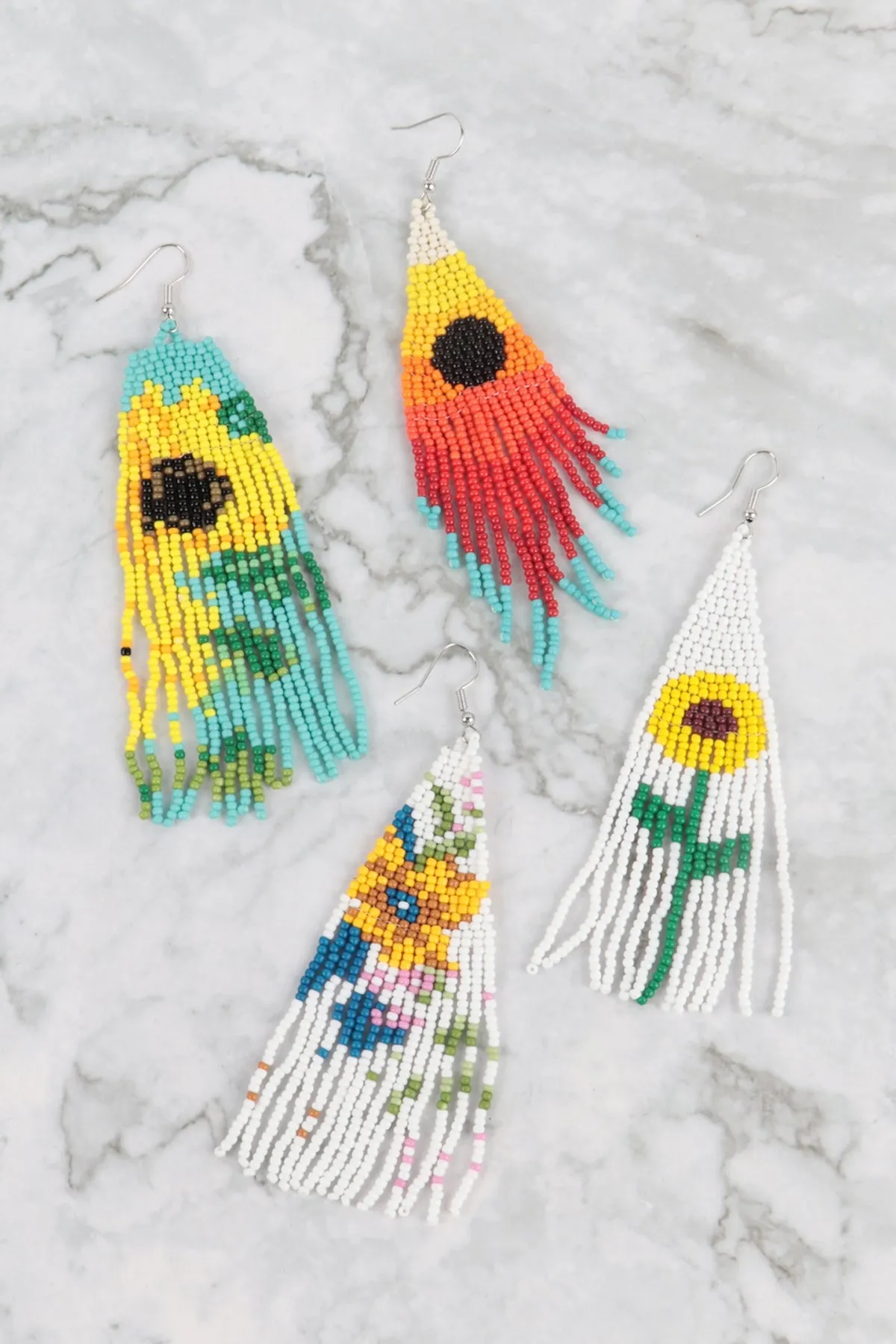 SUMMER FLORAL SEED BEADS FRINGE FISH HOOK BOHO EARRINGS