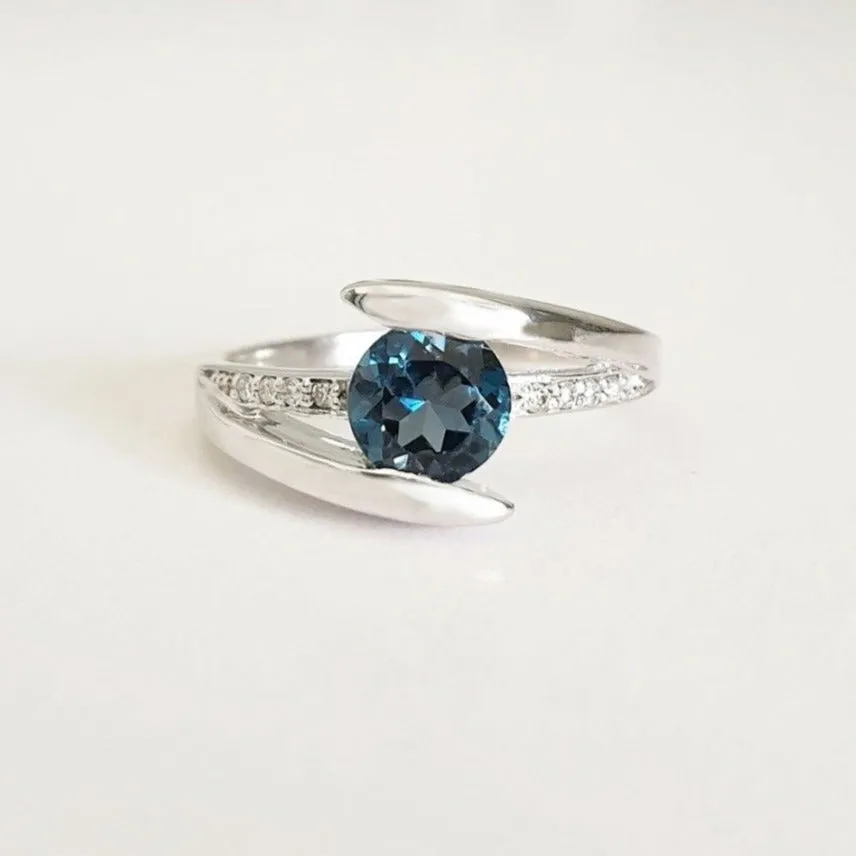 Symbolic London Blue Topaz and Diamond Split Shank Ring